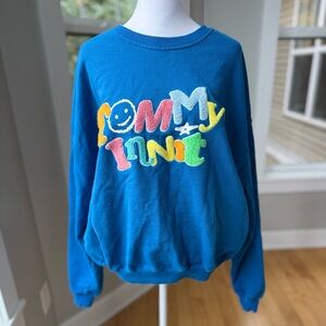 Tommy Innit Cobalt Blue Heavyweight Cotton Patch Letter Logo Vintage Sweatshirt